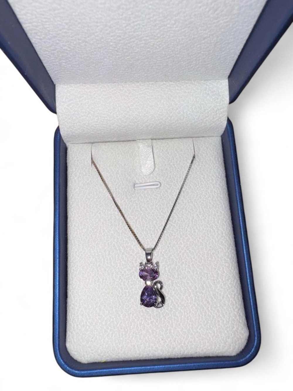 Sterling Silver Cat Pendant Necklace with Purple Gemstones